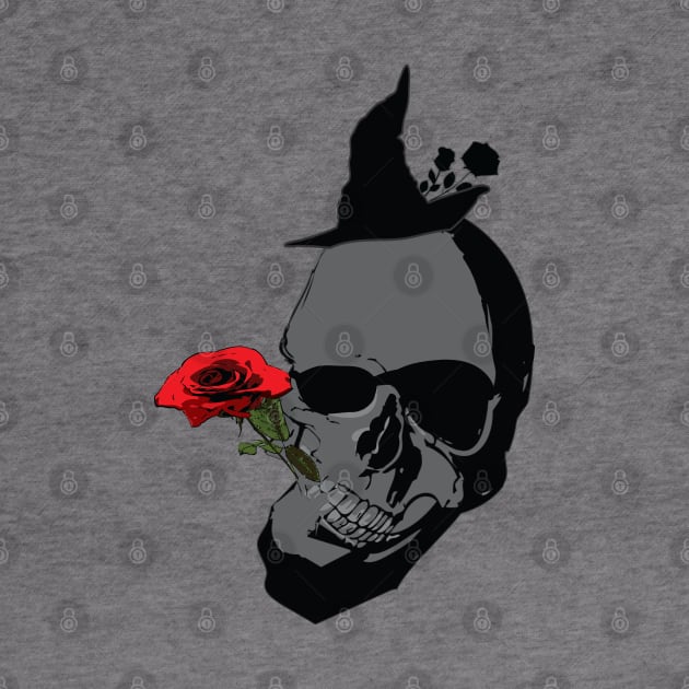 skeleton head and red rose by CindyS